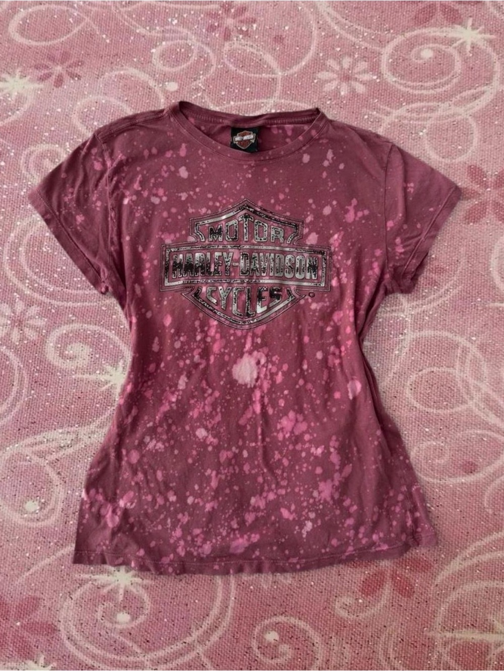 Harley-Davidson Women's Pink Bleach Splatter Logo Tee